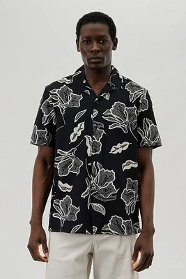 International INC Company Floral Camp Collar Button Up Casual Shirt - Black