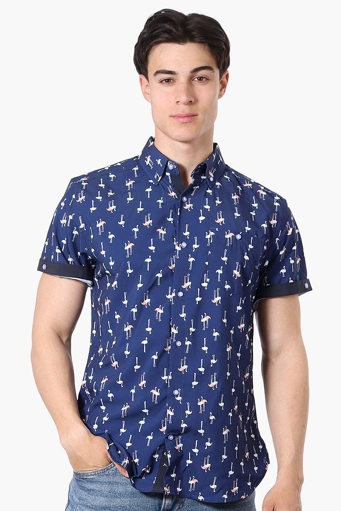 International INC Company Flamingo Pattern Button Up Casual Shirt