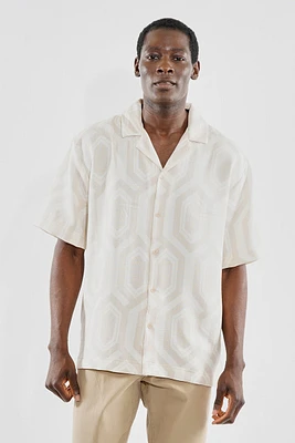 Malibu By Drill Geometric Pattern Button Up Casual Shirt - Cream