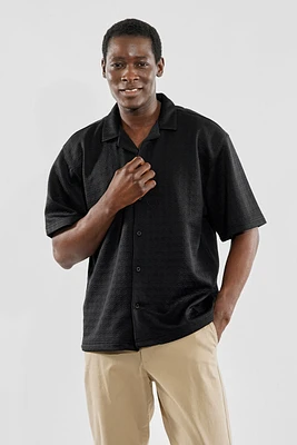 Saints Studio Solid Textured Camp Collar Casual Shirt - Black