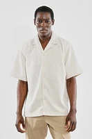 Saints Studio Solid Diamond Pattern Textured Camp Collar Casual Shirt