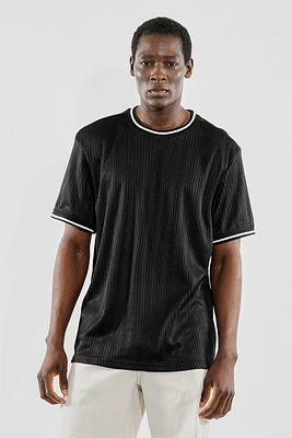 For Him London Stripe Detail Ribbed Crewneck Tee