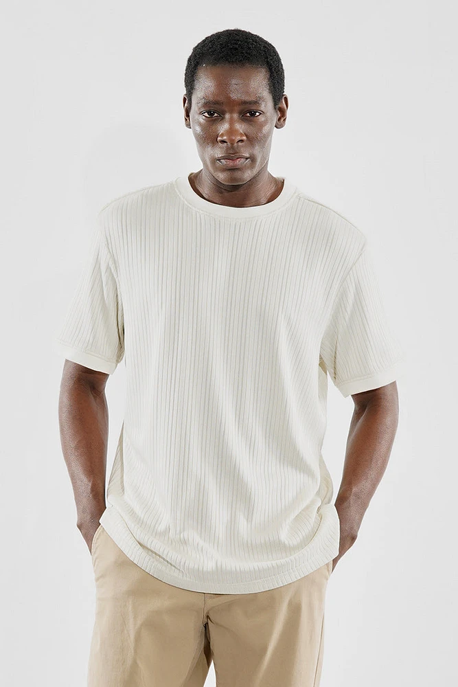 For Him London Stripe Detail Ribbed Crewneck Tee