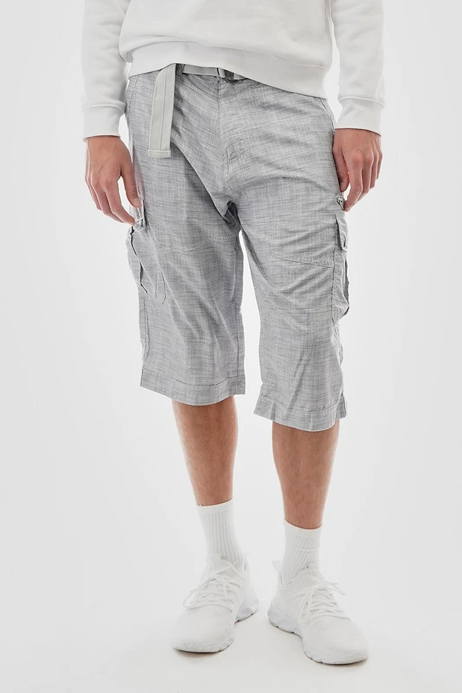 Essentials Super Triple Goose Belted Patterned Cargo Shorts - Grey