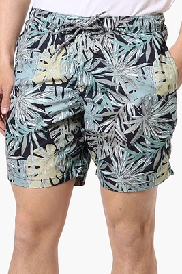 Boardsports Leaf Print Tie Waist Shorts - Green