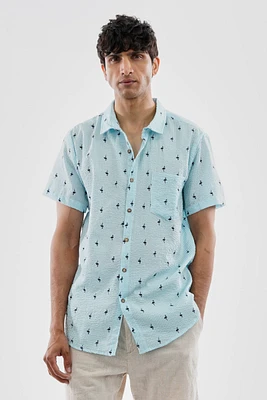 Canada Weather Gear Vintage Striped Flamingo Pattern Button Up Casual Shirt
