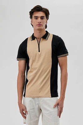 Canada Weather Gear Vintage 1/4 Zip Colour Block Polo Shirt