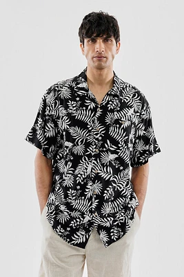 Super Triple Goose Vintage Leaf Print Button Up Casual Shirt