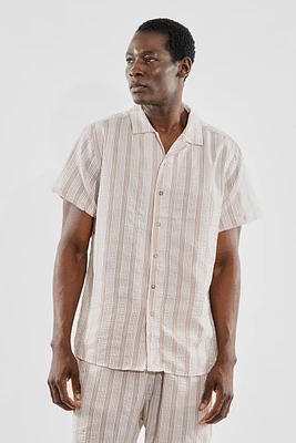 Canada Weather Gear Vintage Striped Button Up Camp Collar Casual Shirt