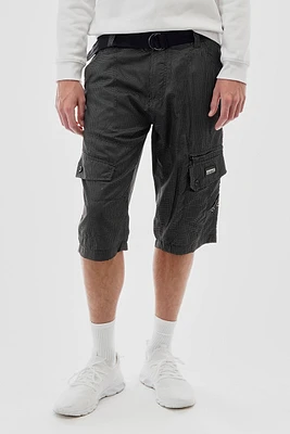 Essentials Super Triple Goose Grid Pattern Belted Cargo Shorts