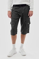 Essentials Super Triple Goose Grid Pattern Belted Cargo Shorts