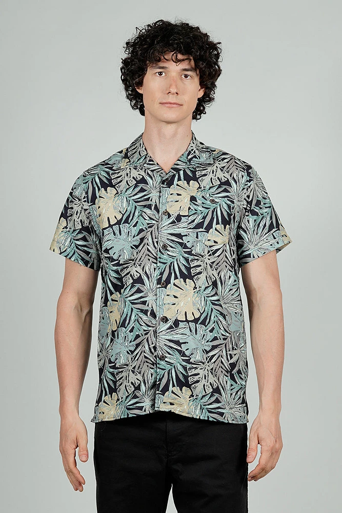 Boardsports Palm Tree Print Camp Collar Casual Shirt