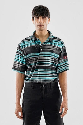 Canada Weather Gear Performance Striped Geometric Print Polo Shirt - Black