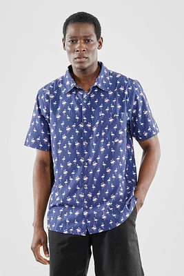 Canada Weather Gear Flamingo Pattern Button Up Casual Shirt - Navy