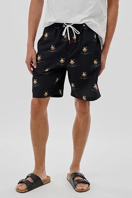 Canada Weather Gear Flamingo Print Elastic Surf Shorts - Black
