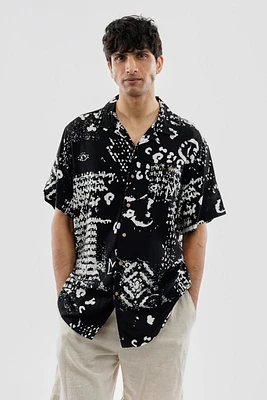 Super Triple Goose Vintage Abstract Print Button Up Casual Shirt