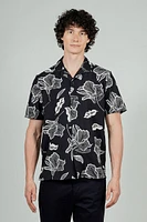 International INC Company Floral Camp Collar Button Up Casual Shirt - Black