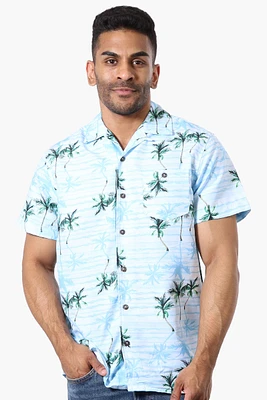 Boardsports Palm Tree Pattern Button Up Casual Shirt - Aqua