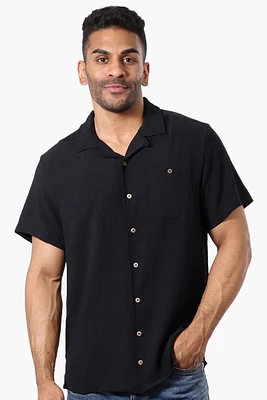 Super Triple Goose Vintage Button Up Linen Casual Shirt - Black