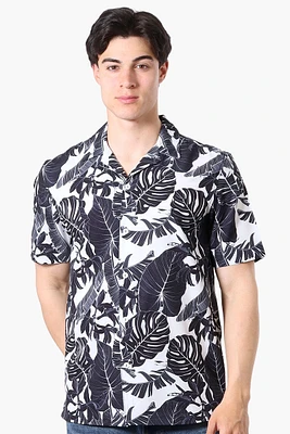 International INC Company Leaf Pattern Camp Collar Casual Shirt - Black