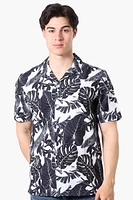 International INC Company Leaf Pattern Camp Collar Casual Shirt - Black