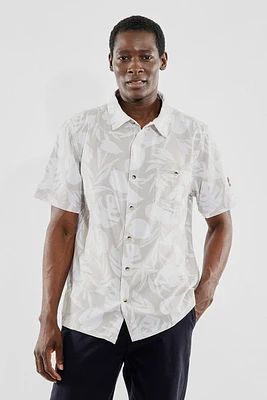 Canada Weather Gear Palm Print Button Up Casual Shirt - Beige