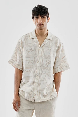 Saints Studio Tropical Print Button Up Casual Shirt - Beige