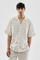 Saints Studio Tropical Print Button Up Casual Shirt - Beige