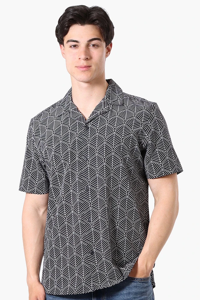 International INC Company Patterned Camp Collar Casual Shirt - Black