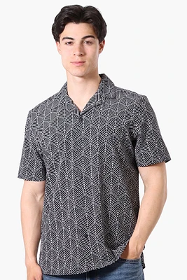International INC Company Patterned Camp Collar Casual Shirt - Black