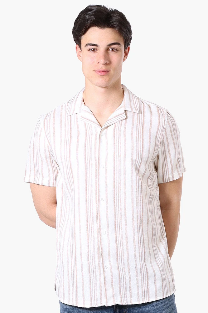 Kenneth Blake Striped Camp Collar Button Up Casual Shirt