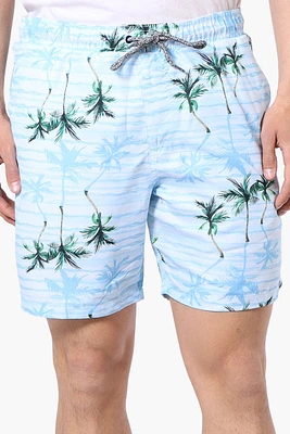 Boardsports Palm Tree Pattern Tie Waist Shorts