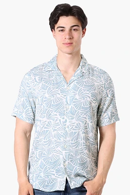Stylexchange Vintage Patterned Camp Collar Casual Shirt - Blue