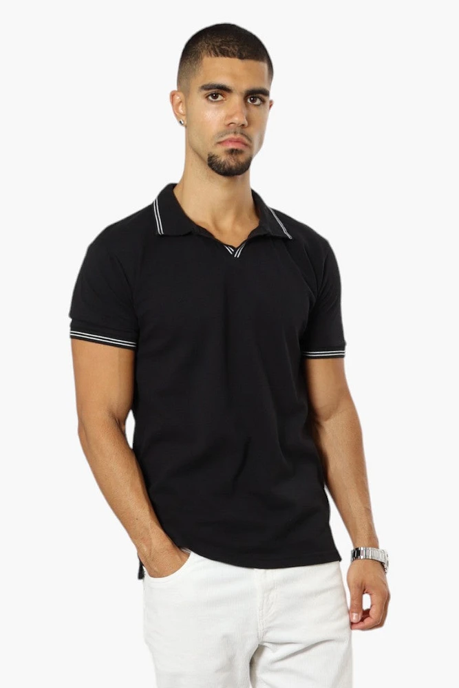 Jay Y. Ko Striped Detail V-Neck Polo Shirt