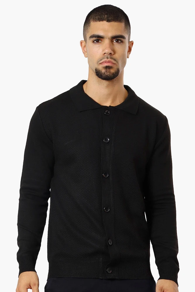 Jay Y. Ko Button Up Textured Cardigan - Black