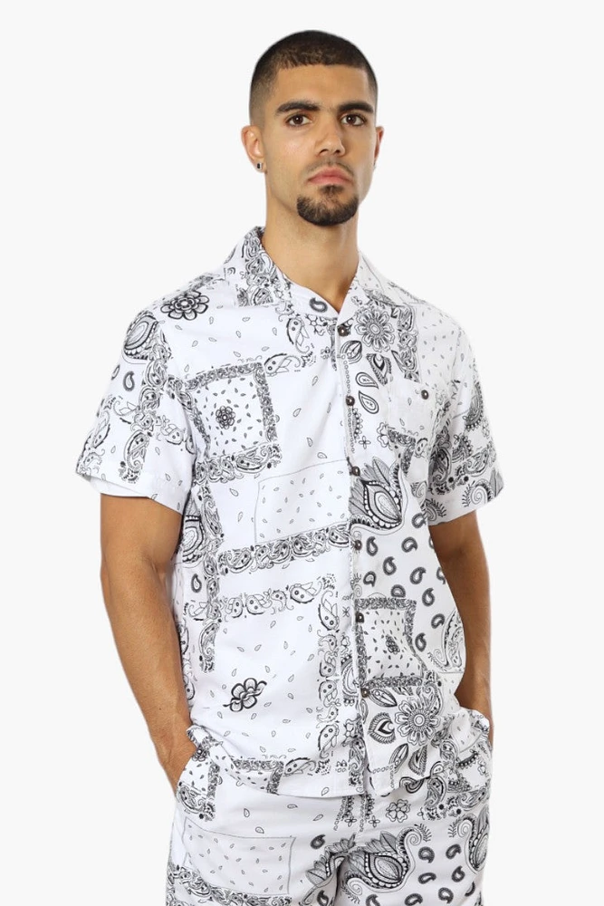 Boardsports Palm Patterned Button Up Casual Shirt - White