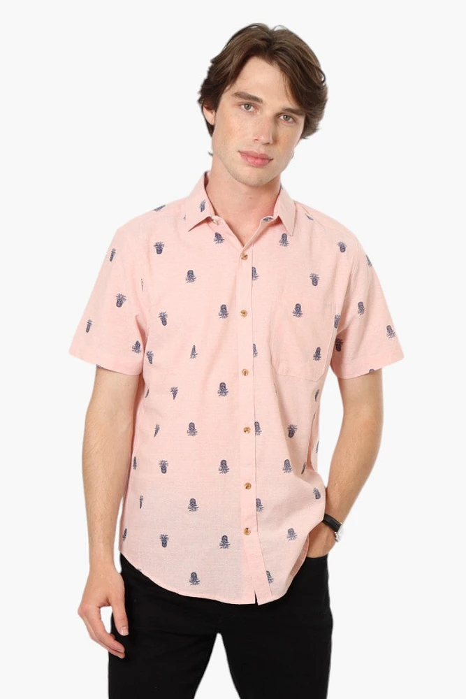 Jay Y. Ko Pineapple Pattern Button Up Casual Shirt - Pink