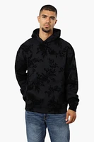 Essentials By Drill Clothing Flocked Floral Drop Shoulder Hoodie - Black