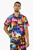 Boardsports Palm Tree Printed Button Up Casual Shirt - Multi