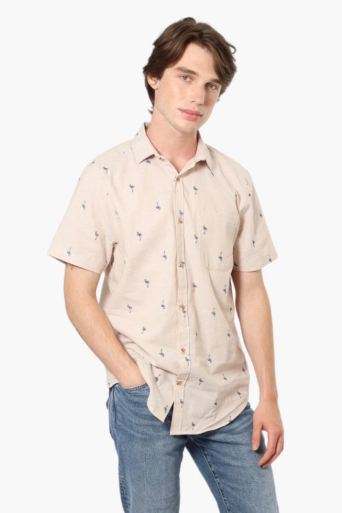 Jay Y. Ko Flamingo Pattern Button Up Casual Shirt - Beige