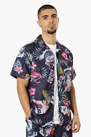 Boardsports Tropical Pattern Button Up Casual Shirt