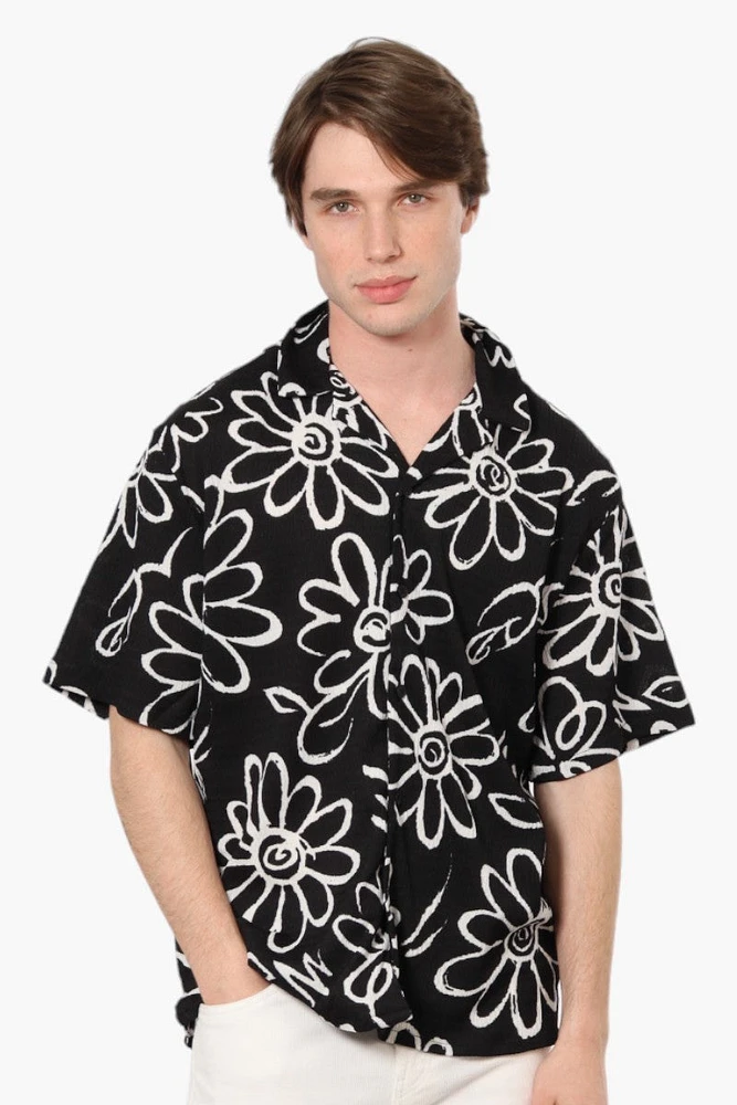 Drill Social Club Floral Textured Casual Shirt - Black