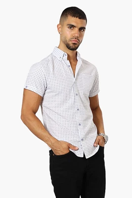 Jay Y. Ko Patterned Short Sleeve Button Up Casual Shirt - White