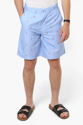 Vroom & Dreesmann Flamingo Pattern Button Fly Shorts - Blue