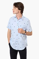 Jay Y. Ko Boat Pattern Button Up Casual Shirt - Blue