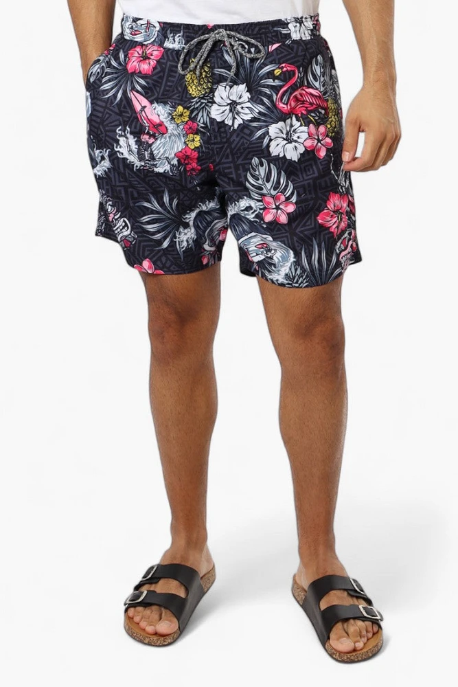 Boardsports Tropical Pattern Tie Waist Shorts