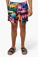 Boardsports Palm Tree Printed Tie Waist Shorts - Multi