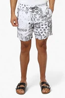 Boardsports Palm Patterned Tie Waist Shorts - White