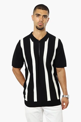 Jay Y. Ko Striped Zip Up Polo Shirt