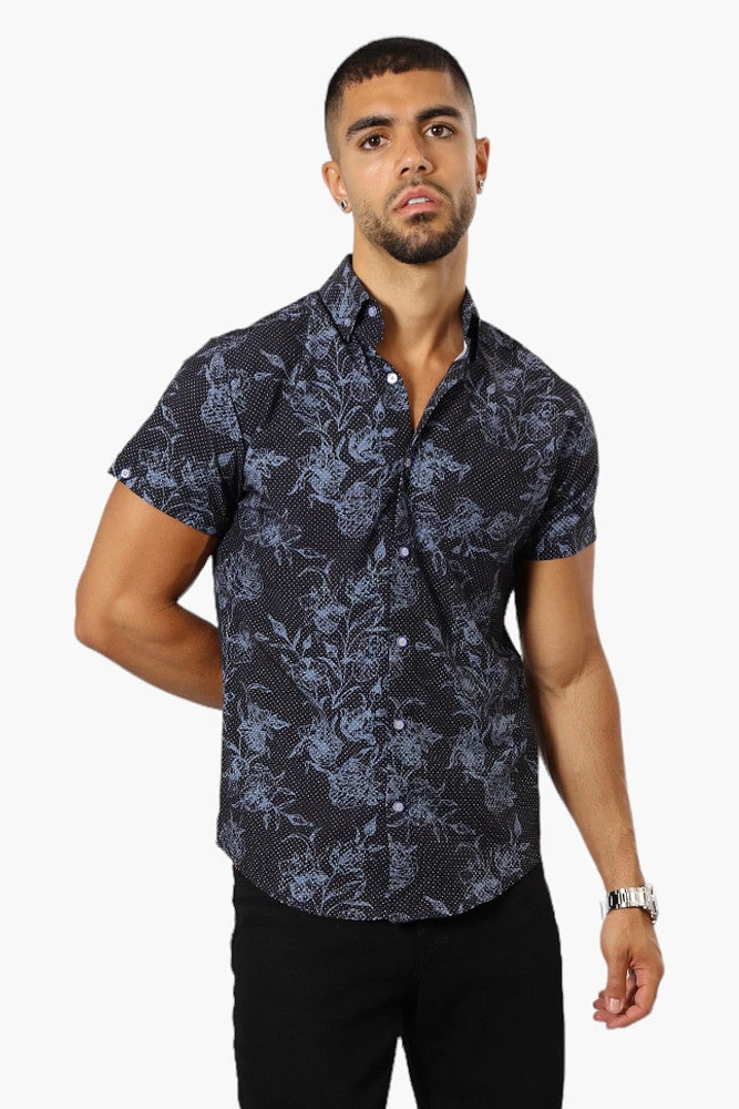 Jay Y. Ko Floral Short Sleeve Button Up Casual Shirt - Black